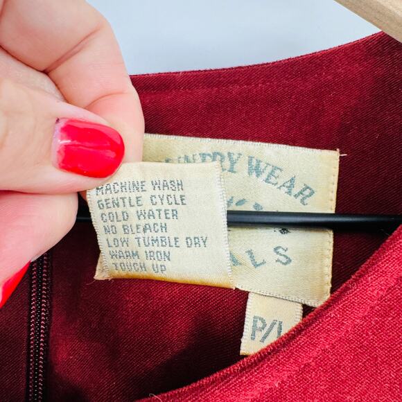 Vintage Petite Casuals Burgundy Faux Suede Embroidered Midi Dress PL Equestrian - Picture 9 of 11